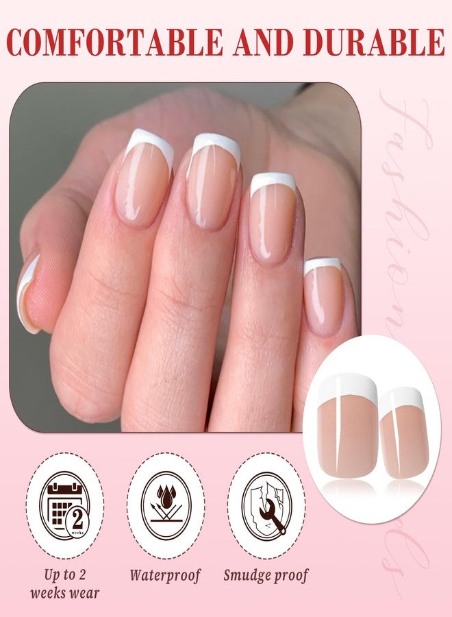 LuckForever 240pc White French Tips Press on Nails Square Fake Nails Kit, Extra Short Nails Press ons French Tip Acrylic Nails Coffee Glue ons Nails Short Stick on Nails Women Artificial False Fingernail Tabs - Image 2